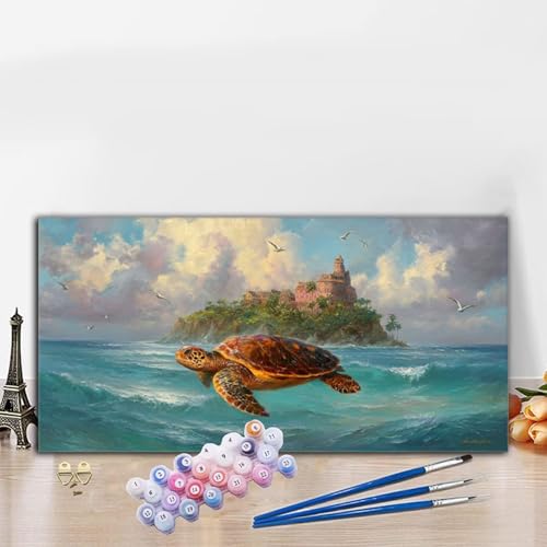 Malen Nach Zahlen Meer, Malen Nach Zahlen Erwachsene Meeresschildkröten Paint by Numbers Handgemalt Ölgemälde Kit für Anfänger mit Pinseln und Acrylfarben, Deko Wohnzimmer, Geschenke 90x180 cm G8-167 von Whoonng