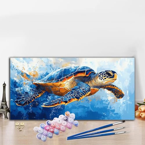 Malen Nach Zahlen Meeresschildkröten, Malen Nach Zahlen Erwachsene Blau Paint by Numbers Handgemalt Ölgemälde Kit für Anfänger mit Pinseln und Acrylfarben, Deko Wohnzimmer, Geschenke 70x140CM G8-837 von Whoonng