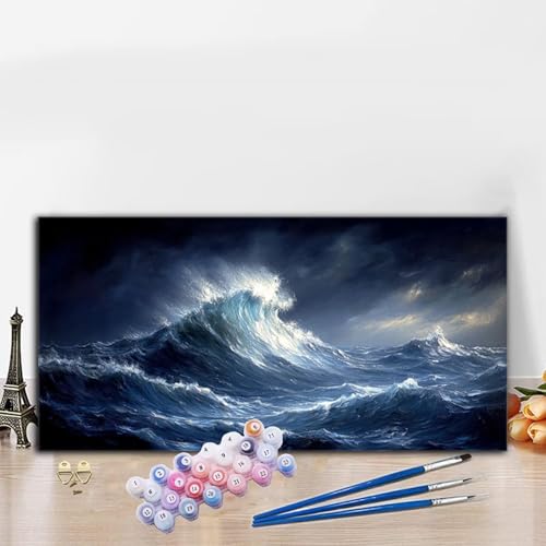 Malen Nach Zahlen Meereswellen, Malen Nach Zahlen Erwachsene Landschaft Paint by Numbers Handgemalt Ölgemälde Kit für Anfänger mit Pinseln und Acrylfarben, Deko Wohnzimmer, Geschenke 40x70CM G8-567 von Whoonng