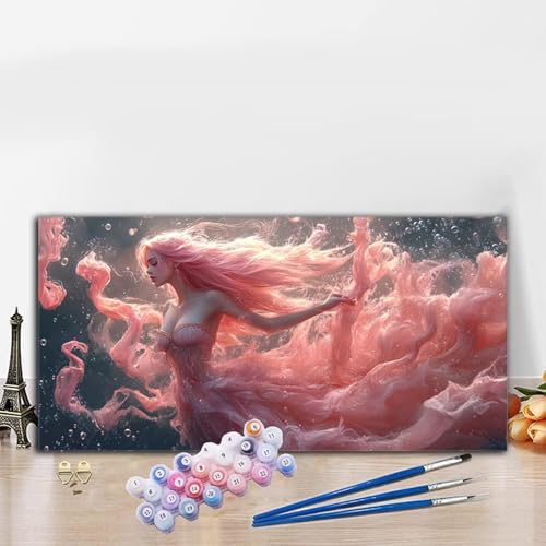Malen Nach Zahlen Meerjungfrau, Malen Nach Zahlen Erwachsene Karikatur Paint by Numbers Handgemalt Ölgemälde Kit für Anfänger mit Pinseln und Acrylfarben, Deko Wohnzimmer, Geschenke 50x100cm G8-955 von Whoonng
