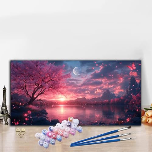 Malen Nach Zahlen Modern, Malen Nach Zahlen Erwachsene Meer Paint by Numbers Handgemalt Ölgemälde Kit für Anfänger mit Pinseln und Acrylfarben,Halloween Deko Wohnzimmer,Frauen Geschenke 40x90CM G8-969 von Whoonng