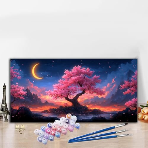 Malen Nach Zahlen Mond, Malen Nach Zahlen Erwachsene Sternenhimmel Paint by Numbers Handgemalt Ölgemälde Kit für Anfänger mit Pinseln und Acrylfarben, Deko Wohnzimmer, Frauen Geschenke 40x90CM G8-951 von Whoonng