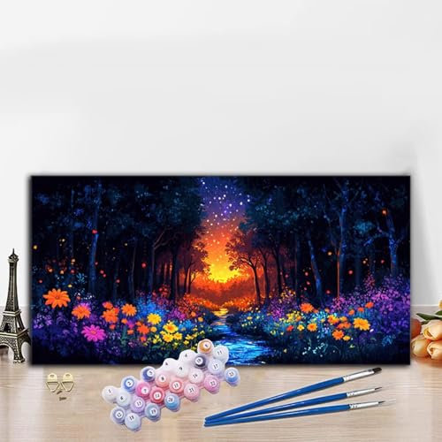 Malen Nach Zahlen Natur, Malen Nach Zahlen Erwachsene Wald Paint by Numbers Handgemalt Ölgemälde Kit für Anfänger mit Pinseln und Acrylfarben,Halloween Deko Wohnzimmer,Frauen Geschenke 50x100cm G8-859 von Whoonng