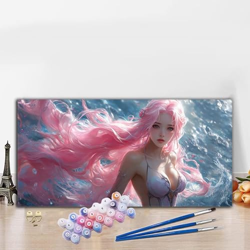 Malen Nach Zahlen Niedlich, Malen Nach Zahlen Erwachsene Meerjungfrau Paint by Numbers Handgemalt Ölgemälde Kit für Anfänger mit Pinseln und Acrylfarben, Deko Wohnzimmer, Geschenke 40x90cm G8-967 von Whoonng