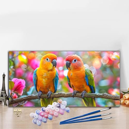 Malen Nach Zahlen Papagei, Malen Nach Zahlen Erwachsene Filialen Paint by Numbers Handgemalt Ölgemälde Kit für Anfänger mit Pinseln und Acrylfarben, Deko Wohnzimmer, Frauen Geschenke 90x180 cm G8-539 von Whoonng