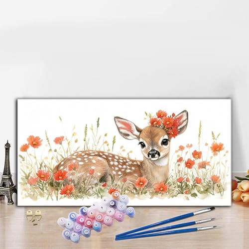 Malen Nach Zahlen Reh, Malen Nach Zahlen Erwachsene Niedlich Paint by Numbers Handgemalt Ölgemälde Kit für Anfänger mit Pinseln und Acrylfarben, Deko Wohnzimmer, Geschenke für Frauen 100x200 cm G8-533 von Whoonng