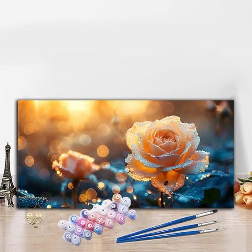 Malen Nach Zahlen Rose, Malen Nach Zahlen Erwachsene Anlage Paint by Numbers Handgemalt Ölgemälde Kit für Anfänger mit Pinseln und Acrylfarben, Deko Wohnzimmer, Geschenke für Frauen 70x140 cm G8-827 von Whoonng