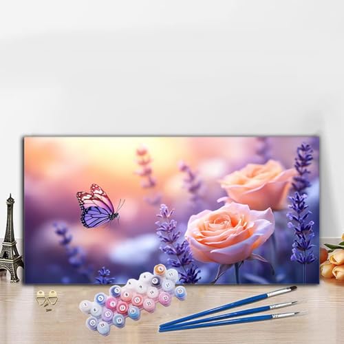 Malen Nach Zahlen Rose, Malen Nach Zahlen Erwachsene Schmetterling Paint by Numbers Handgemalt Ölgemälde Kit für Anfänger mit Pinseln und Acrylfarben, Deko Wohnzimmer, Frauen Geschenke 40x70cm G8-577 von Whoonng