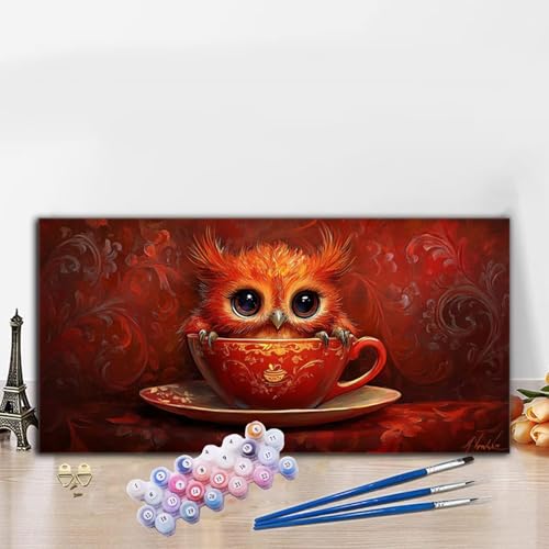 Malen Nach Zahlen Rot, Malen Nach Zahlen Erwachsene Eule Paint by Numbers Handgemalt Ölgemälde Kit für Anfänger mit Pinseln und Acrylfarben, Halloween Deko Wohnzimmer, Frauen Geschenke 80x160CM G8-549 von Whoonng
