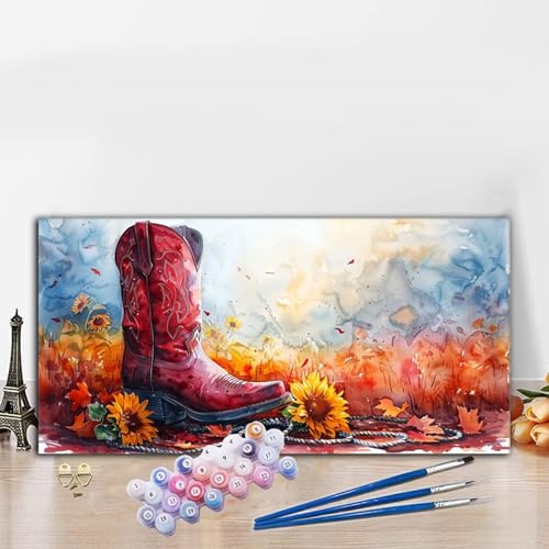 Malen Nach Zahlen Rot, Malen Nach Zahlen Erwachsene Schuh Paint by Numbers Handgemalt Ölgemälde Kit für Anfänger mit Pinseln und Acrylfarben, Halloween Deko Wohnzimmer,Frauen Geschenke 40x70 cm G8-671 von Whoonng