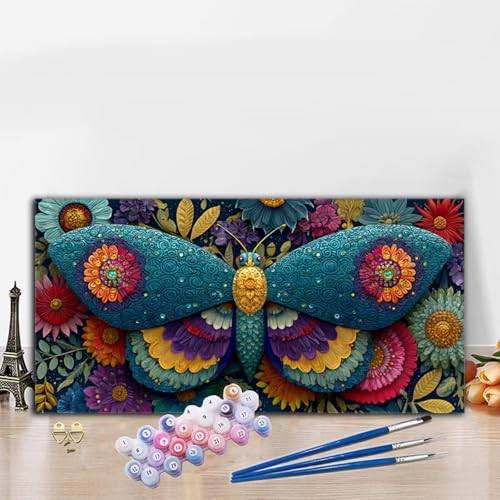 Malen Nach Zahlen Schmetterling, Malen Nach Zahlen Erwachsene Retro Paint by Numbers Handgemalt Ölgemälde Kit für Anfänger mit Pinseln und Acrylfarben, Halloween Wand Deko Wohnzimmer 60x120cm G8-883 von Whoonng