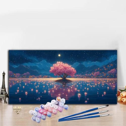 Malen Nach Zahlen See, Malen Nach Zahlen Erwachsene Anlage Paint by Numbers Handgemalt Ölgemälde Kit für Anfänger mit Pinseln und Acrylfarben,Halloween Deko Wohnzimmer,Frauen Geschenke 50x100CM G8-555 von Whoonng