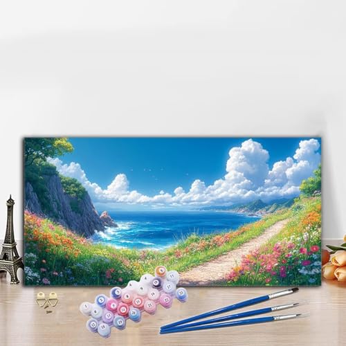 Malen Nach Zahlen See, Malen Nach Zahlen Erwachsene Wanderwege Paint by Numbers Handgemalt Ölgemälde Kit für Anfänger mit Pinseln und Acrylfarben, Deko Wohnzimmer, Geschenke für Frauen 60x120CM G8-963 von Whoonng
