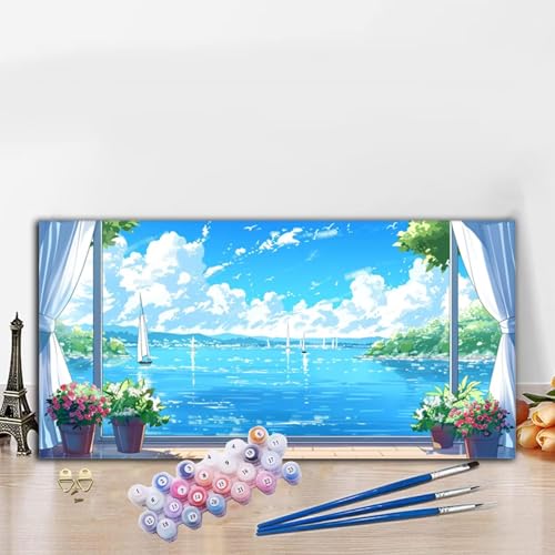 Malen Nach Zahlen Segelboot, Malen Nach Zahlen Erwachsene Natur Paint by Numbers Handgemalt Ölgemälde Kit für Anfänger mit Pinseln und Acrylfarben, Deko Wohnzimmer,Geschenke für Frauen 70x140CM G8-813 von Whoonng