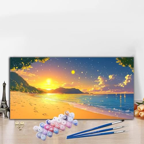 Malen Nach Zahlen Sonnenlicht, Malen Nach Zahlen Erwachsene Strand Paint by Numbers Handgemalt Ölgemälde Kit für Anfänger mit Pinseln und Acrylfarben, Halloween Wand Deko Wohnzimmer 50x100 cm G8-569 von Whoonng