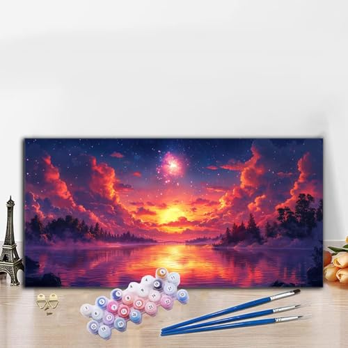 Malen Nach Zahlen Sonnenuntergang, Malen Nach Zahlen Erwachsene Landschaft Paint by Numbers Handgemalt Ölgemälde Kit für Anfänger mit Pinseln und Acrylfarben,Deko Wohnzimmer,Geschenke 50x100 cm G8-575 von Whoonng