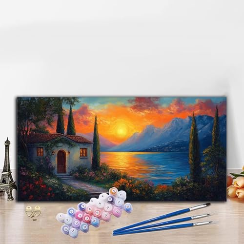 Malen Nach Zahlen Sonnenuntergang, Malen Nach Zahlen Erwachsene Natur Paint by Numbers Handgemalt Ölgemälde Kit für Anfänger mit Pinseln und Acrylfarben, Deko Wohnzimmer, Geschenke 40x70cm G8-997 von Whoonng