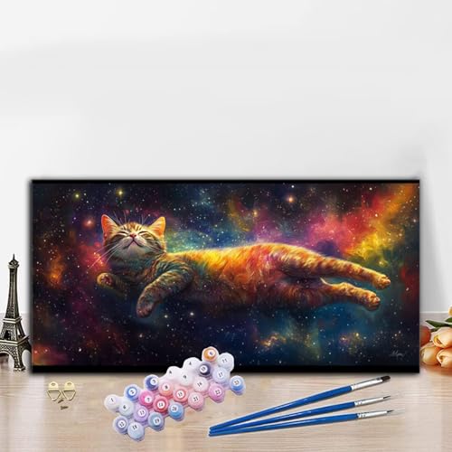 Malen Nach Zahlen Sternenhimmel, Malen Nach Zahlen Erwachsene Katze Paint by Numbers Handgemalt Ölgemälde Kit für Anfänger mit Pinseln und Acrylfarben, Deko Wohnzimmer, Geschenke 60x120 cm G8-989 von Whoonng