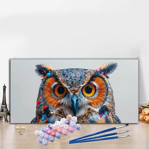 Malen Nach Zahlen Tier, Malen Nach Zahlen Erwachsene Eule Paint by Numbers Handgemalt Ölgemälde Kit für Anfänger mit Pinseln und Acrylfarben, Halloween Deko Wohnzimmer,Frauen Geschenke 80x160CM G8-543 von Whoonng