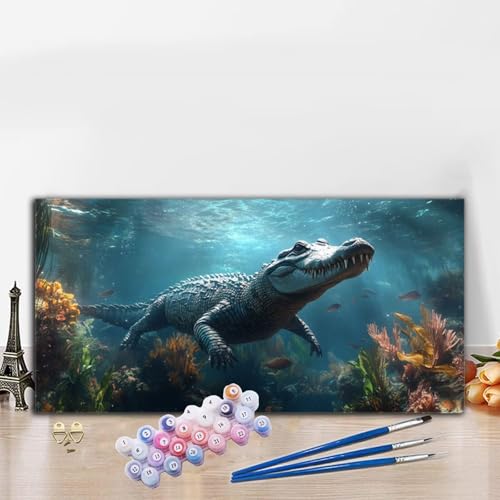 Malen Nach Zahlen Tier, Malen Nach Zahlen Erwachsene Krokodil Paint by Numbers Handgemalt Ölgemälde Kit für Anfänger mit Pinseln und Acrylfarben, Deko Wohnzimmer, Geschenke für Frauen 40x90cm G8-811 von Whoonng