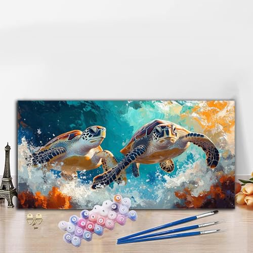 Malen Nach Zahlen Tier, Malen Nach Zahlen Erwachsene Schildkröte Paint by Numbers Handgemalt Ölgemälde Kit für Anfänger mit Pinseln und Acrylfarben,Deko Wohnzimmer,Geschenke für Frauen 40x90 cm G8-821 von Whoonng