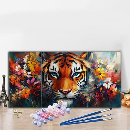 Malen Nach Zahlen Tiger, Malen Nach Zahlen Erwachsene Anlage Paint by Numbers Handgemalt Ölgemälde Kit für Anfänger mit Pinseln und Acrylfarben, Deko Wohnzimmer, Geschenke für Frauen 40x90 cm G8-863 von Whoonng