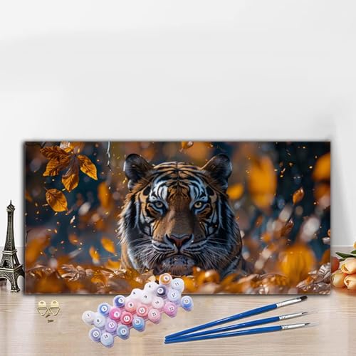 Malen Nach Zahlen Tiger, Malen Nach Zahlen Erwachsene Herbst Paint by Numbers Handgemalt Ölgemälde Kit für Anfänger mit Pinseln und Acrylfarben, Deko Wohnzimmer, Geschenke für Frauen 50x100cm G8-667 von Whoonng