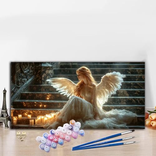 Malen Nach Zahlen Treppe, Malen Nach Zahlen Erwachsene Engel Paint by Numbers Handgemalt Ölgemälde Kit für Anfänger mit Pinseln und Acrylfarben, Deko Wohnzimmer, Geschenke für Frauen 40x70cm G8-985 von Whoonng