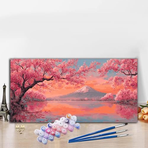 Malen Nach Zahlen Vulkan Fuji, Malen Nach Zahlen Erwachsene Landschaft Paint by Numbers Handgemalt Ölgemälde Kit für Anfänger mit Pinseln und Acrylfarben, Deko Wohnzimmer, Geschenke 80x160 cm G8-683 von Whoonng
