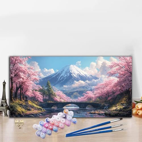 Malen Nach Zahlen Vulkan Fuji, Malen Nach Zahlen Erwachsene Natur Paint by Numbers Handgemalt Ölgemälde Kit für Anfänger mit Pinseln und Acrylfarben,Deko Wohnzimmer,Geschenke für Frauen 40x90CM G8-945 von Whoonng