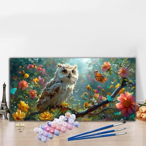 Malen Nach Zahlen Wald, Malen Nach Zahlen Erwachsene Eule Paint by Numbers Handgemalt Ölgemälde Kit für Anfänger mit Pinseln und Acrylfarben, Halloween Deko Wohnzimmer,Frauen Geschenke 40x70 cm G8-647 von Whoonng