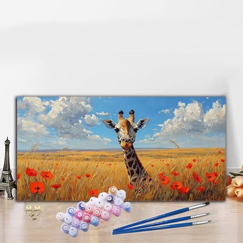 Malen Nach Zahlen Weizenfeld, Malen Nach Zahlen Erwachsene Giraffe Paint by Numbers Handgemalt Ölgemälde Kit für Anfänger mit Pinseln und Acrylfarben, Deko Wohnzimmer, Frauen Geschenke 40x70CM G8-645 von Whoonng
