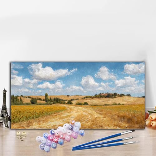 Malen Nach Zahlen Weizenfeld, Malen Nach Zahlen Erwachsene Landschaft Paint by Numbers Handgemalt Ölgemälde Kit für Anfänger mit Pinseln und Acrylfarben, Deko Wohnzimmer, Geschenke 60x120 cm G8-581 von Whoonng