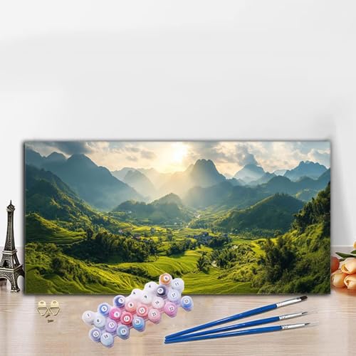 Malen Nach Zahlen Wiese, Malen Nach Zahlen Erwachsene Berg Paint by Numbers Handgemalt Ölgemälde Kit für Anfänger mit Pinseln und Acrylfarben, Halloween Deko Wohnzimmer,Frauen Geschenke 40x90CM G8-981 von Whoonng