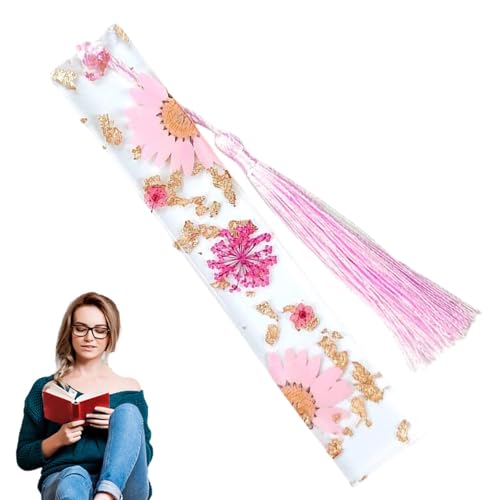 Lesezeichen für Frauen,Transparentes Gänseblümchen-Trockenblumen-Epoxidharz-Lesezeichen - Floraler Seitenmarker für Buchliebhaber, Frauen, Männer, beste Freunde von Whrcy
