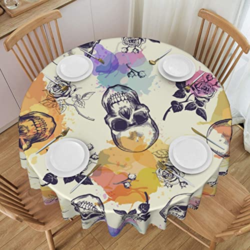 Runde Tischdecke mit Totenkopf-Motiv, 150 cm, runde Tischdecke, abwischbar, wasserdicht, Polyester-Tischdecke für Outdoor, Picknick, Garten, Küche von Whuanlo