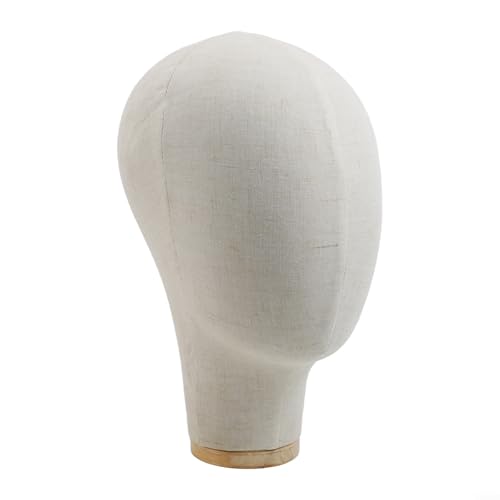 Funktioneller Mannequinkopf aus Leinen, perfekt für Perücken, Hüte und Schmuck, auf stabilem Holzsockel (C) von Whychstore