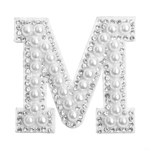 Schlanke Aufnäher zum Aufbügeln mit Buchstaben und Zahlen mit schillernden Strasssteinen für Kleidungsdesign (M) von Whychstore