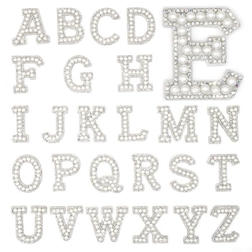 Schlanke Aufnäher zum Aufbügeln mit Buchstaben und Zahlen mit schillernden Strasssteinen für Kleidungsdesign (Y) von Whychstore
