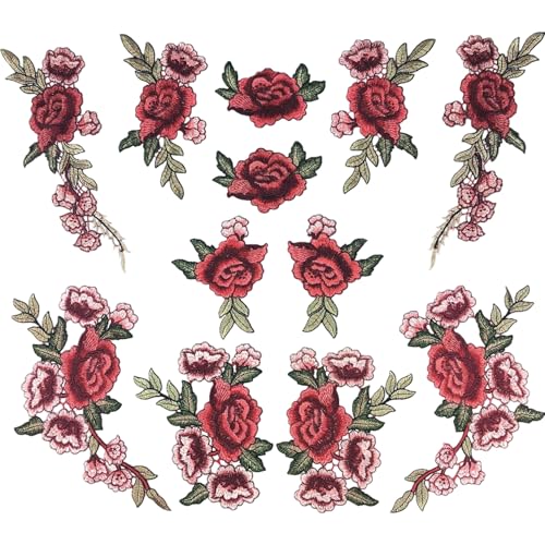 APPLIQUE, 12PCS Blumeneisen auf Flecken, rote Rose bestickte Blumenapplikationen elegante Pfingstrosen auf Flecken für Frauen zu Hause von Whyzsjnclg