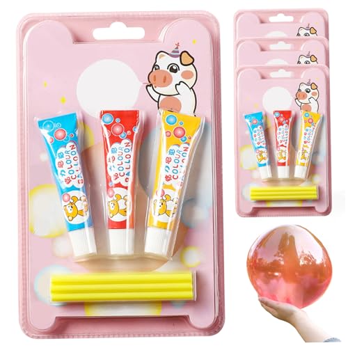 Blasenballons, Plastikblasen mit Stroh, 4 Sets Safe & Fun Blow Plastikblasen für Kinder, tragbar für die Schule, Party, Innen-, Außen-, Geburtstagsgeschenke von Whyzsjnclg