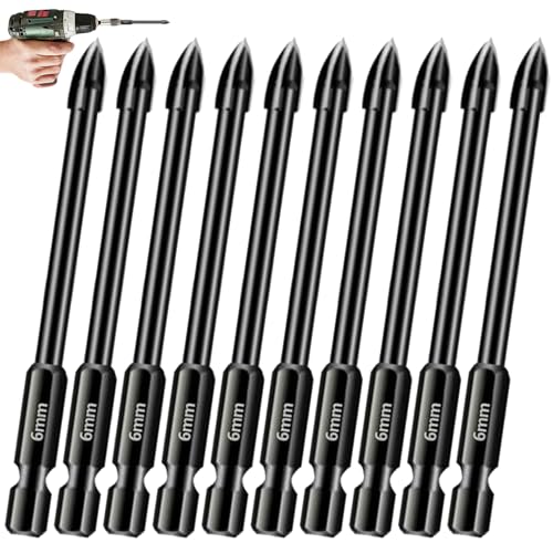 Glasbohrbit, 10pcs/Set Fliesenbohrbits Kreuzung Gerade Griff 6mm Wolframstahlglas und Fliesen zum Bohren von Keramikspiegel Holzporzellanstein Glasbohrbit, 10pcs/Set Fliesenbohrbits Kreuzung Gerade Griff 6mm Wolframstahlglas und Fliesen zum Bohren von Keramikspiegel Holzporzellanstein von Whyzsjnclg