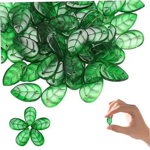 Grüne Blattperlen, 100pcs Blattperlen 0, 39 x 0, 71 Zoll DIY Dekorative kleine grüne Glasperle für Schmuck Wind Glocken von Whyzsjnclg