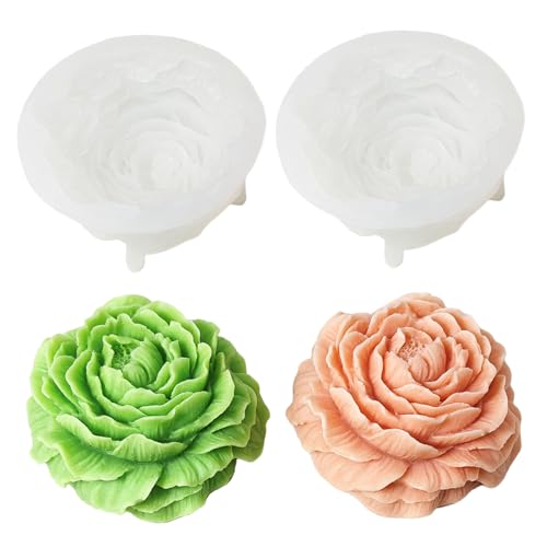Silikonseife Formen, 2pcs Blumenformen Silikon, 3D -Pfingstrosensimulationsseife für Kuchen, Cupcake, Gelee Süßigkeiten, Schokolade, Handwerk von Whyzsjnclg