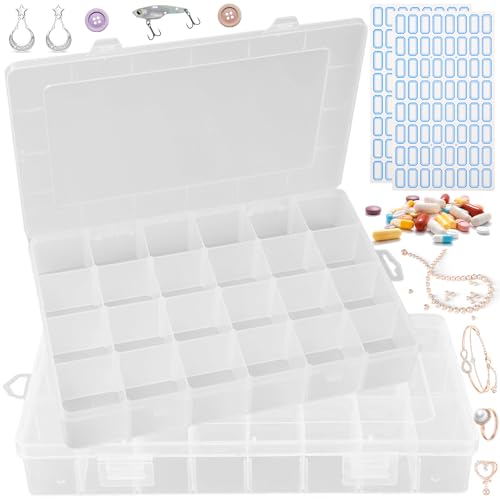 2 Stück Sortierboxen für Kleinteile, 24 Gitter transparente Schmuck Organizer Box, für Ohrringen,Perlen,Aufbewahrung,Büromaterial,Angehen Angelköder Box,von Schrauben(Kommt mit Etikettenaufkleber) 2 Stück Sortierboxen für Kleinteile, 24 Gitter transparente Schmuck Organizer Box, für Ohrringen,Perlen,Aufbewahrung,Büromaterial,Angehen Angelköder Box,von Schrauben(Kommt mit Etikettenaufkleber) von WiDream