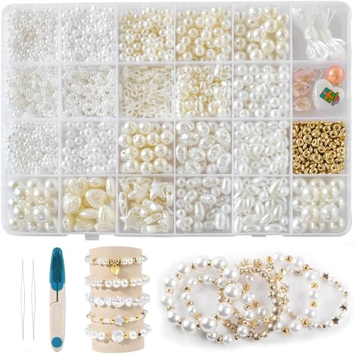 WiDream Weiße Perlen Set, Armbänder Selber Machen, Perlen zum Auffädeln, Armband Set Selber Machen, Geschenke für Mädchen, Charm Kit für DIY Armband Schmuckherstellung, Kunststoff, Weiß, 1 Stück WiDream Weiße Perlen Set, Armbänder Selber Machen, Perlen zum Auffädeln, Armband Set Selber Machen, Geschenke für Mädchen, Charm Kit für DIY Armband Schmuckherstellung, Kunststoff, Weiß, 1 Stück von WiDream