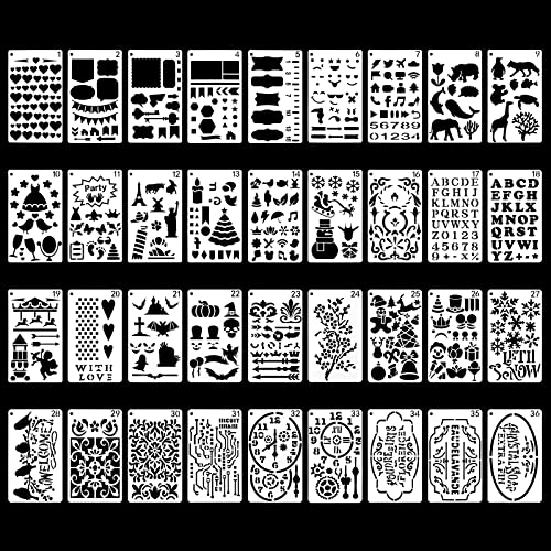 WIMas 36 Stück Journal Schablonen Set, Wiederverwendbare Schablonen Zeichnen Schablonen Malschablone Geometrische Schablonen Tagebuch Tool mit Kreisring WIMas 36 Stück Journal Schablonen Set, Wiederverwendbare Schablonen Zeichnen Schablonen Malschablone Geometrische Schablonen Tagebuch Tool mit Kreisring von WiMas
