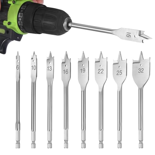 WiMas 8PCS Holz Flachbohrer Set 6, 10, 13, 16, 19, 22, 25&32mm Spatenbohrer, Kohlenstoffstahl Holzbearbeitung Lochschneider Werkzeuge WiMas 8PCS Holz Flachbohrer Set 6, 10, 13, 16, 19, 22, 25&32mm Spatenbohrer, Kohlenstoffstahl Holzbearbeitung Lochschneider Werkzeuge von WiMas