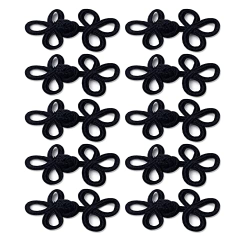 10 Paar chinesische Knoten zum Aufnähen auf Knöpfen, Verschlussknoten für Cheongsam Tang Anzug Schal Cardigan Pullover Umhang Mäntel Kostüme Outfit Nähen (schwarz, W3s) von WiYould