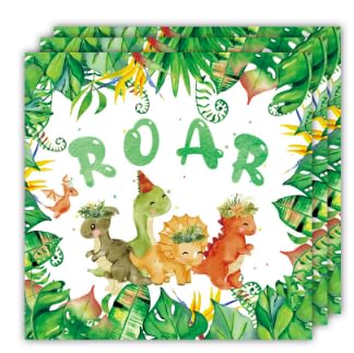 Dino Servietten Kindergeburtstag 100 Stück, WideSmart Dinosaurier-Serviette 33 x 33 cm,Dino Geburtstag Deko Papierservietten, Servietten Geburtstag Kinder, Dino Party Deko Servietten von WideSmart